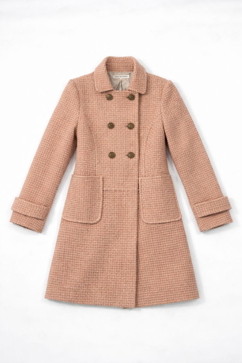 Double breasted short coat with lapels and front patch pockets
